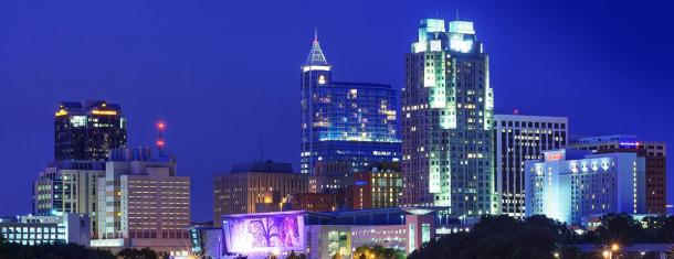 Raleigh skyline by night